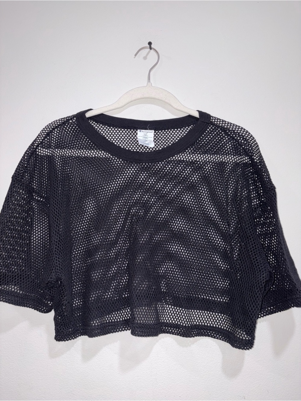 Champion Black Mesh Cropped Tee